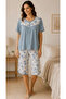 26555-Nena Short Sleeve Round Neck Placketed Robe 100% Cotton Holly Capri Pajama Set - 3
