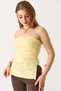 Stretchy Strapless Blouse with Gathered Sides and Slits, Yellow - 2