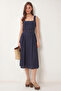 Textured Belted Summer Midi Dress Lub0352 Dark Blue - 3