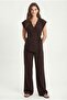 Women's Kelsey Asymmetrical Tie-Up Vest Elastic Waist Trousers Woven Brown Bottom Top Set - 4