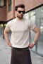 Stone Color Regular Fit Crew Neck Ribbed Knitwear Men's T-Shirt E7490 - 5