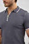 Men's Zippered Stripe Detailed Anti-Sweat Polo Collar T-Shirt - 2