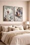 Gray and White Floral Modern 2-Piece Glass Painting Set with Black Metal Frame for Home and Office - 3