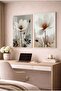 Soft White Floral Modern 2-Piece Glass Painting Set with White Metal Frame for Home and Office - 2