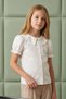 Girl's Shirt Crepe Fabric Collar with Stones Short Gathered Sleeves 9-12 Years Old