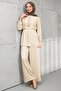 Beige Elastic Waist Zippered Jacket and Trousers Set - 3