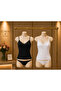 Women's Rope Strap Lace Detailed Cotton Undershirt Set of 2 Black-White - 3