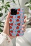 iPhone 15 Pro Max Compatible Launch Silicone Strawberry Pattern Shock Absorbing Case Blue