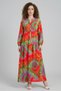 Women's Shirt Collar, Gathered Waist, Authentic Patterned Viscose Red Hijab Dress - 5