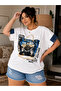 Plus Size Bee Figured Stone Detailed Printed Short Sleeve Women's Blouse - 8