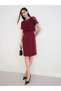 Red Lace Overlay Sheath Knee Length Dress - 2