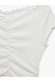 Cotton Slim Fit Short Sleeve V-Neck Shirred T-Shirt - 6