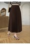 Women's Crepe Fabric Lined Pleated Long Brown Skirt - 2