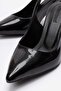 Women's Thin Heeled Buckle-Strapped Open-Back Pointed Toe Heeled Shoes; Black Patent Leather - 3