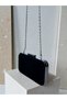 Black Suede Women's Evening Dress Bag with Black Stone Handle Detail for Wedding Engagement Graduation - 6