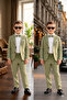 Flared Linen Casual Jacket Suit/Shirt Pants Jacket Bow Tie (Ay Grubu Zibinli) - 4