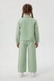Green Floral Embroidered Jacket and Trousers and Girl's T-Shirt 3-Piece Set 24121 - 6