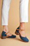 Women's Genuine Leather Closed Toe Ankle Strap Sandals - Blue Suede