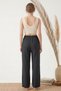 Women's Black Muslin Palazzo Trousers 100% Cotton Wide Leg High Waist Summer Wear - 6