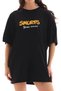 Women's Short Sleeve Summer T-Shirt Crew Neck Printed Oversize T-Shirt - Black - 3
