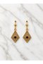 Gold Color Black Stone Detailed Authentic Dangle Earrings Vintage Patterned Women's Earrings - 4