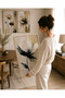 Modern Abstract Floral 3-Piece Painting Set Framed – Black Beige Cream Living Room Wall Decor - 2
