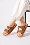 Urena Stone Double Buckle Genuine Leather Women's Slippers Tan - 2