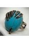 Bronze Vintage Women's Ring Authentic Copper Jewelry Turquoise Stone Leaf-Wrapped Oval Model Adjustable - 3