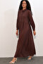 Women's Buttoned Long Hijab Dress 2591 - Brown - 3