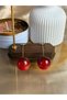 Red Cherry Design Hanging Gold Steel Women's Earrings - 4