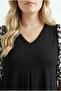 Plus Size Pleated T-Shirt with Tulle Detail on the Sleeves - 6