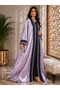 - Lilac Satin Double Layer Abaya Set with Navy Lace Detailing - 2