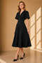 Women's Black Crepe Fabric Double Breasted Collar Padded Design Midi Evening Dress 77164 - 5