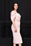 Double Fabric Bow Detailed Organza Pencil Dress - Pudra - 4