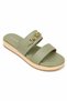 Women’s Sandals-Olive Green Leather Slide Sandals with Gold Chain Detail – Casual Flat Platform Slippers for Women - 2