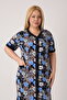 Women's Plus Size 100% Cotton Combed Fabric Buttoned Summer Dress / Black-Blue 4180 - 5
