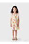 Ecru Ruffled Floral Printed Girl's Dress - 6