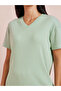 Green Rib V Neck Drop Shoulder T-Shirt and Pyjama Set - 3