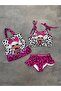 Girl's Pink-White Leopard Patterned Bikini Set with Bag - 2