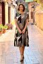 Khaki Color Geometric Patterned Round Neck Dress