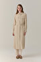 Belted Double Pocket Shirt Collar Beige Tunic 1667