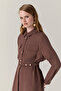 Belted Double Pocket Shirt Collar Brown Tunic 1667 - 5