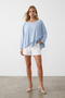 Women's Baby Blue Wrap Cut Pearl Detailed Flowy Blouse Alc-X15533 - 2