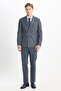 Men's Dark Gray Slim Fit Slim Fit Swallow Collar Checkered Flexible Suit with Flap Pockets - 4