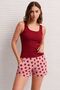 Women's Strawberry Patterned Shorts Pajama Set Burgundy Basic Undershirt Home Wear - Comfortable Summer Set - 2