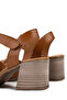 Women's Genuine Leather Tan Heeled Shoes - 5