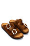 Women's Genuine Leather Brown Flat Slippers - 2