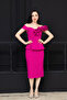 Floral Patterned Midi Pencil Dress - Fuchsia