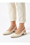Women's Cream Thick Heel Comfortable Fit Heeled Ballerina Shoes - 3