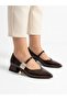 Women's Brown Thick Heel Comfortable Fit Heeled Ballerina Shoes
